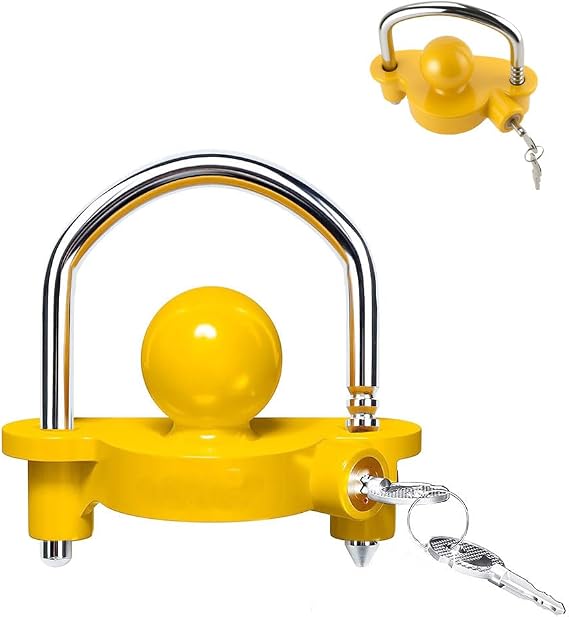 Trailer Hitch Lock for 1-7/8" 2-5/16" 2" Couplings with 2 Keys, Tow Ball Hitch Lock Adjustable Universal Coupler Lock with 10 Locking Positions for Caravans Trailers