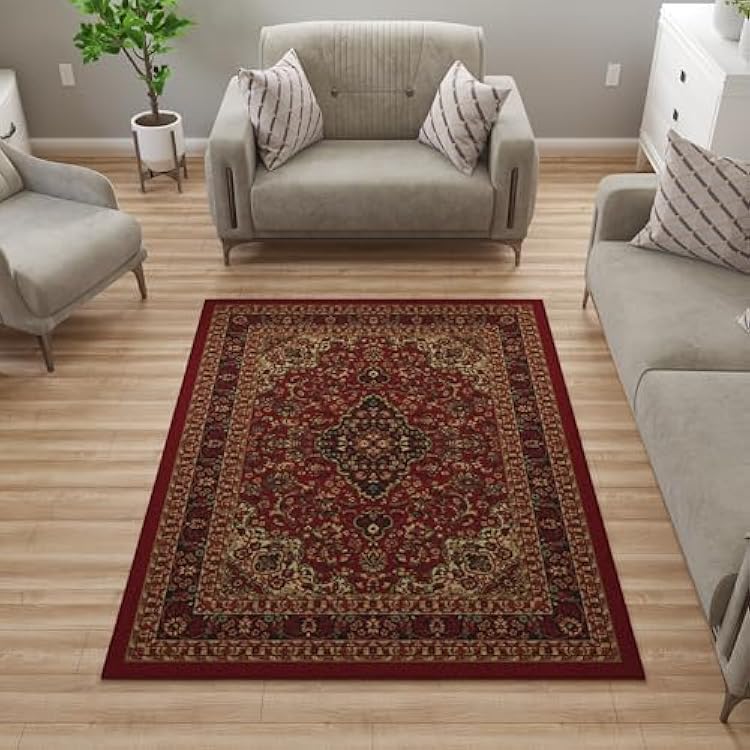 Ottomanson 5 x 66 Rugs for Living Room Oriental Area Rug for Bedroom - Non Slip Durable Large Floor Carpet for High Traffic Areas - Indoor Rug for Dining Room Kitchen Kids Playroom, Red