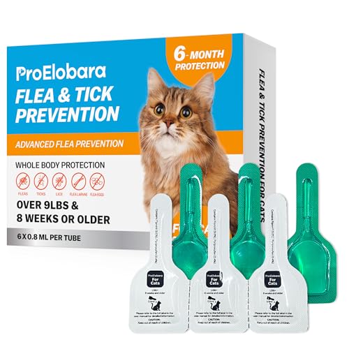 Topical Flea and Tick for Large Cats: Waterproof Topical Cat Flea and Tick Fast-Acting & Long-Lasting at Home Control for Cats Over 9 lbs and 8 Weeks or Older 6-Dose Supply
