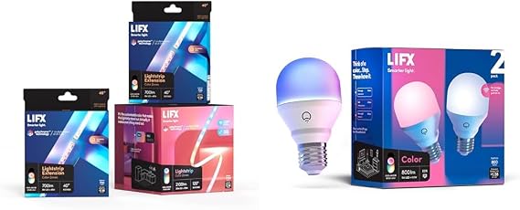 LIFX Lightstrip Bundle with 120" Strip and 2 40" Extensions, Multicolor, 3 Piece Set Smart LED Light Bulb 2-Pack, Billions of Colors