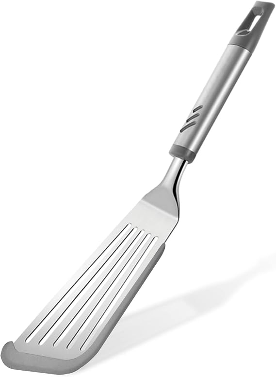 Silicone Spatula - Fish Spatula for Non Stick Frying Pan - Flexible Slotted Turner for Cooking and Flipping - Stainless Steel Egg Flipper with Silicone Edge - Heat Resistant - Dishwasher Safe