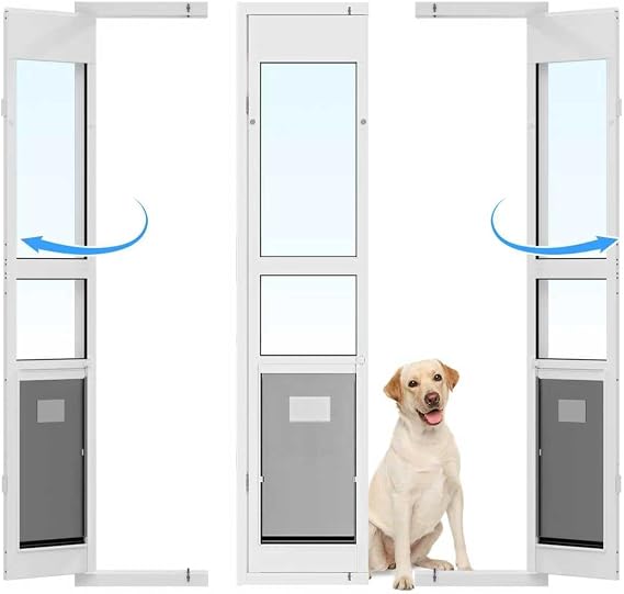 Dog Door for Sliding Glass Door with Magnetic Flat, Installed on Either Left or Right Side,Sliding Door Pet Doggie Door Insert with Lock, Adjustable Height No-Cut Required Doggy Door