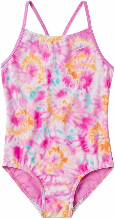 Speedo Girls Thin Strap One Piece Swimsuit (as1, Alpha, x_l, Regular, Watercolor Pink) X-Large
