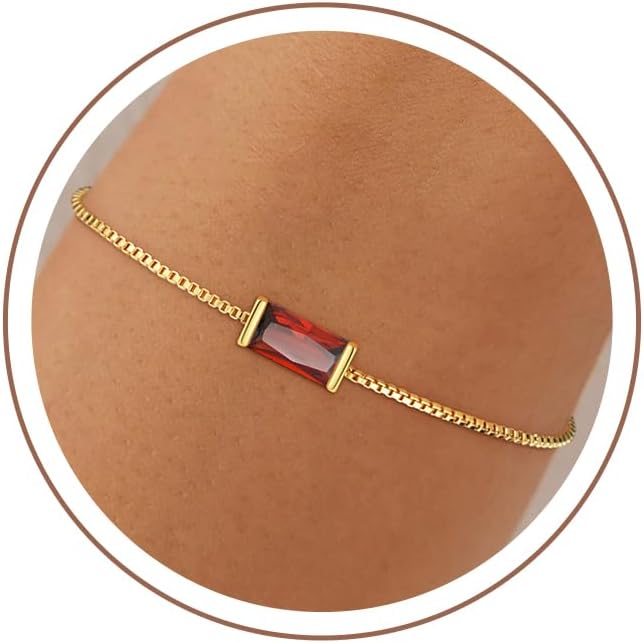 Birthstone Gold Bracelets for Women Girls Non Tarnish - Trendy Dainty 14K Gold Plated Bracelet Friendship CZ Bracelets Anniversary Birthday Gifts for Mom Girlfriend