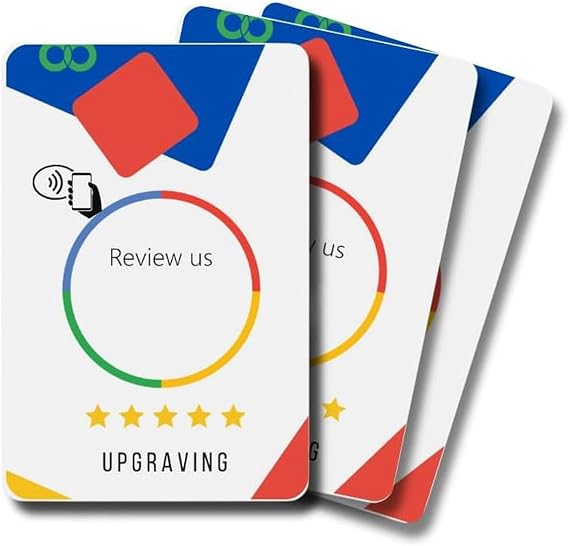 Google Review Tap Card with QR Code and NFC Tag - Boost Your Google Reviews - Compatible with iPhone and Android (White, 3-Pack)
