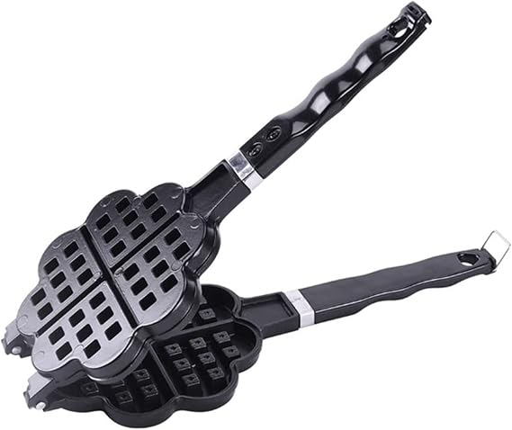 Stove Top Waffle Iron Kitchen Tool Waffle Maker Mould Pan Heart Shaped Waffle Stovetate Cast Waffle Iron Maker Waffle Pan Mold Color: Black, Size: 13.2 x 4.5 inches