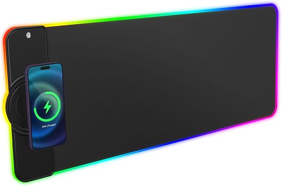 Charging RGB Gaming Mouse Pad - Wireless 15W Mousepad LED Extra Large Mouse Mat 80 * 30cm, 10 Light Modes Gaming Room Accessories, Computer Keyboard Mat Fast Charging Desk Mat for Gaming, Black
