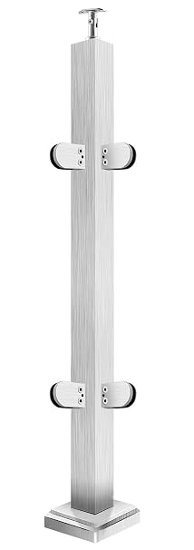 Glass Railing Post 33.46" With Adjustable Top Breckets,304 Stainless Steel Right Angle Corner Glass Balustrade Post System With 4 Clamps for Indoors & Outdoors Deck,Stair (Corner Post,Silver)