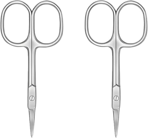 2pcs Nail Scissors, Professional Stainless Steel Curved Cuticle Sharp Dead Skin Scissors Manicure Pointed Beauty for Trimming Eyebrows, Nose Hair and Dead Skin,Sharp Grooming Tool