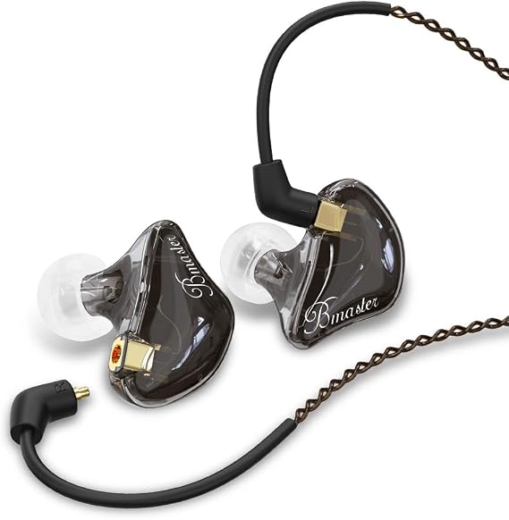 BASN Bmaster Triple Driver in Ear Headphones, Wired IEMs MMCX Cable, Black | Hi-Fi Studio IEMs with Silver-Plated OFC MMCX Cable, Tuned for musicians, sound engineers and DJs for professional use