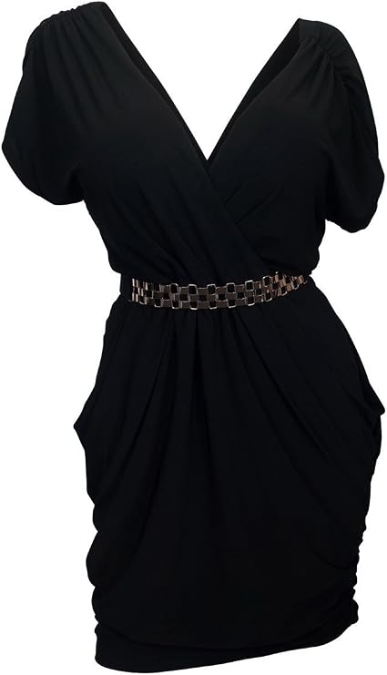 eVogues Plus Size Deep V-Neck Wrap Bodice Dress