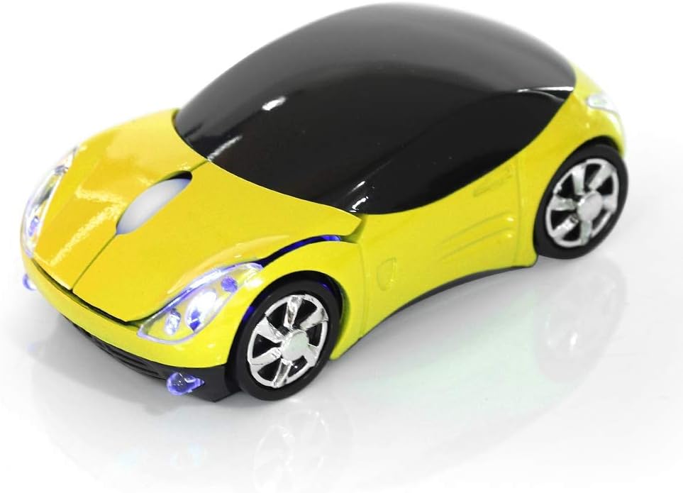4 Color 2.4G Wireless Mouse Bluetooth Optical Car Shape Mouse 1600DPI for MacME PCTablet Gaming OfficeYellow