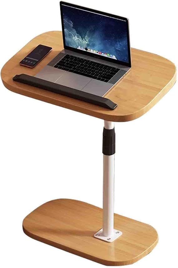 C Table End Table,Small Side Table with Wheels,C Shaped End Table for Couch,Tray Table C Table for Living Room Bedroom Office(Wood Color)