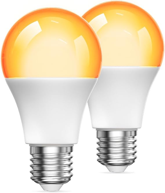 Aurahome 2000K Large Amber Hue Warm Light Globe ES GLS A19 E27 Screw in Bulb, 9W (60W Equivalent), Blue Light Blocking for Bedroom, Baby Nursery, 2 Pack