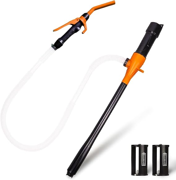 Battery Powered Fuel Transfer Pump - Water transfer Pump, Portable Electric Siphon Fuel Transfer Pump - Operated Stick Pumps, Full Power 2.2 Gallons Per Min,Hand-Held Nozzle With Hose (black-orange)
