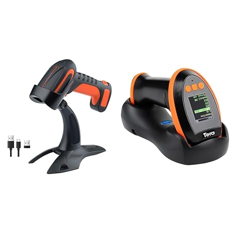 Tera Pro Extreme Performance Industrial Wireless Barcode Scanner Model 8100 Orange & Tera Pro Series Wireless Barcode Scanner with Digital Setting Screen Model HW0009 Bundle