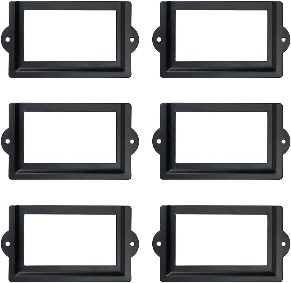 Antrader 6 Pcs 3.3 x 1.8 Office Label Holder, Metal Label Frame, Matte Black, with Screws