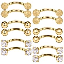 Ruifan 12PCS 16G 3/8Inch Clear Cubic Zirconia & Ball Curved Barbell Eyebrow Belly Lip Tragus Ring Piercing Jewelry 10mm