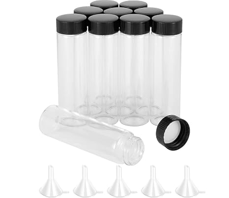 Kesell 10-Pack 40ml Glass Vials, Clear Sample Bottles with Caps | Refillable Storage Containers, Clear Glass with Screw Caps, Includes 5 Funnels, for Essential Oils, Perfume, Liquid Storage