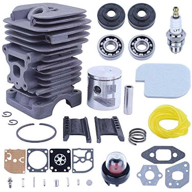 Adefol Chainsaw 41mm Cylinder Piston Kit for Poulan P3314 P3416 P3816 P3516PR with Spark Plug, Primer Bulb, Gasket Set, Carb Kit, Air Filter Fuel Line, Worm Gear, Crank Bearing, Oil Seal Parts