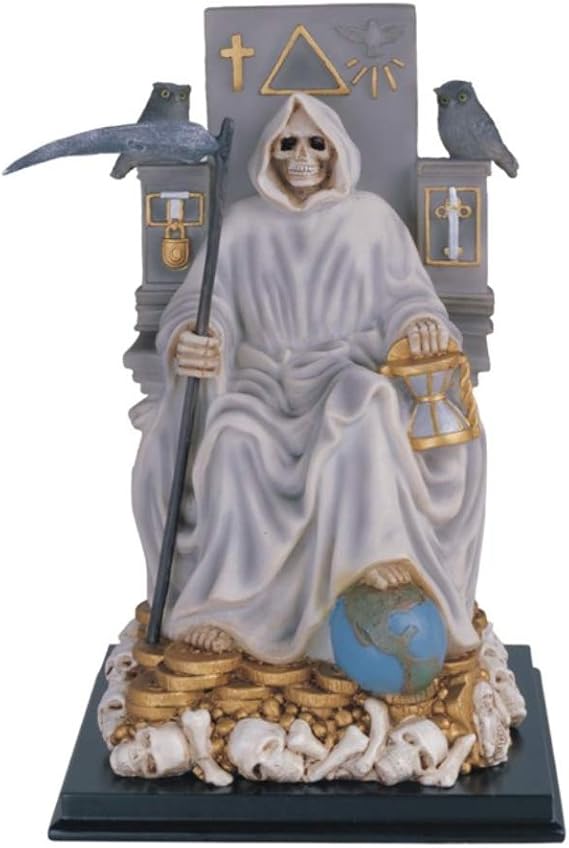 12 Inch Sitting White Santa Muerte Saint Death Grim Reaper Statue