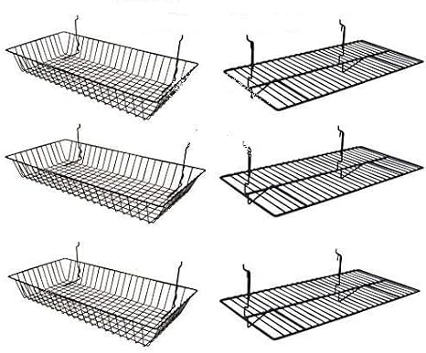 Garage Organizer Value Pack with 3 Shelves and 3 Steel Baskets, Designed for Slatwall, Gridwall or Pegboard