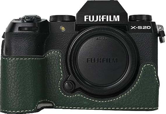 X-S20 Case, BMAOLLONGB Handmade PU Leather Half Camera Case Bag Cover Bottom Opening Version for Fujifilm X-S20 XS20 with Hand Strap (Green)