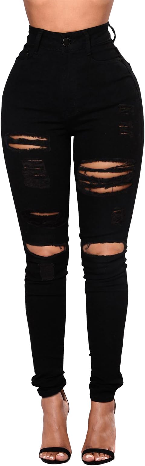 Ripped Skinny Jeans Women Stretch Distressed Denim Pants | High Waisted Stretch Jeans,Slim Fit,Butt Lift,Ripped Knee