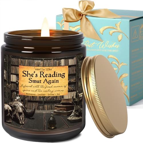 Book Lovers Gifts Smell Like Shes Reading Smut Again Candle, Smutty Reading Gifts for Bookworm, Librarian, Funny Birthday Gift for Readers - Smut Candles, Mahogany Leather Coffee Scent Candle 9OZ