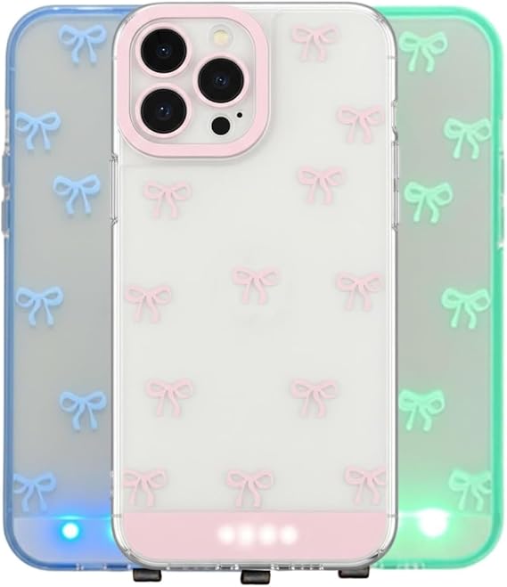 Vibrant LED Bowknot Phone Case for iPhone, Cute Charming Light-Up Bow Design, Multiple Colors & Flash Modes, Shock-Absorbent with Raised Bezel, Colorful Glow Phone Case(Pink,for iPhone 13)