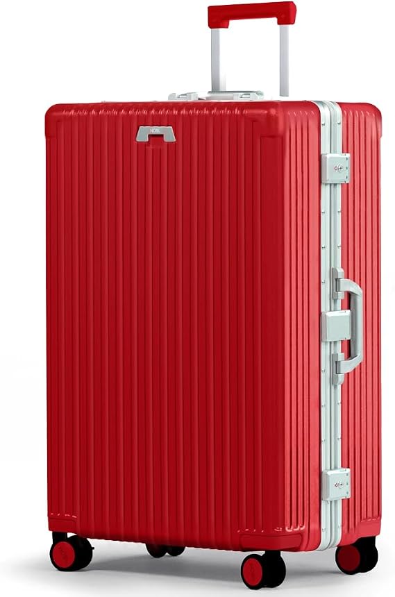 Nobl Travel Zipperless Check in Suitcase, Aluminum Frame, Cherry Red | Unbreakable Polycarbonate Shell, TSA Locks, 360 Spinner Wheels, Airline Approved Check in Luggage 30.2x20x12