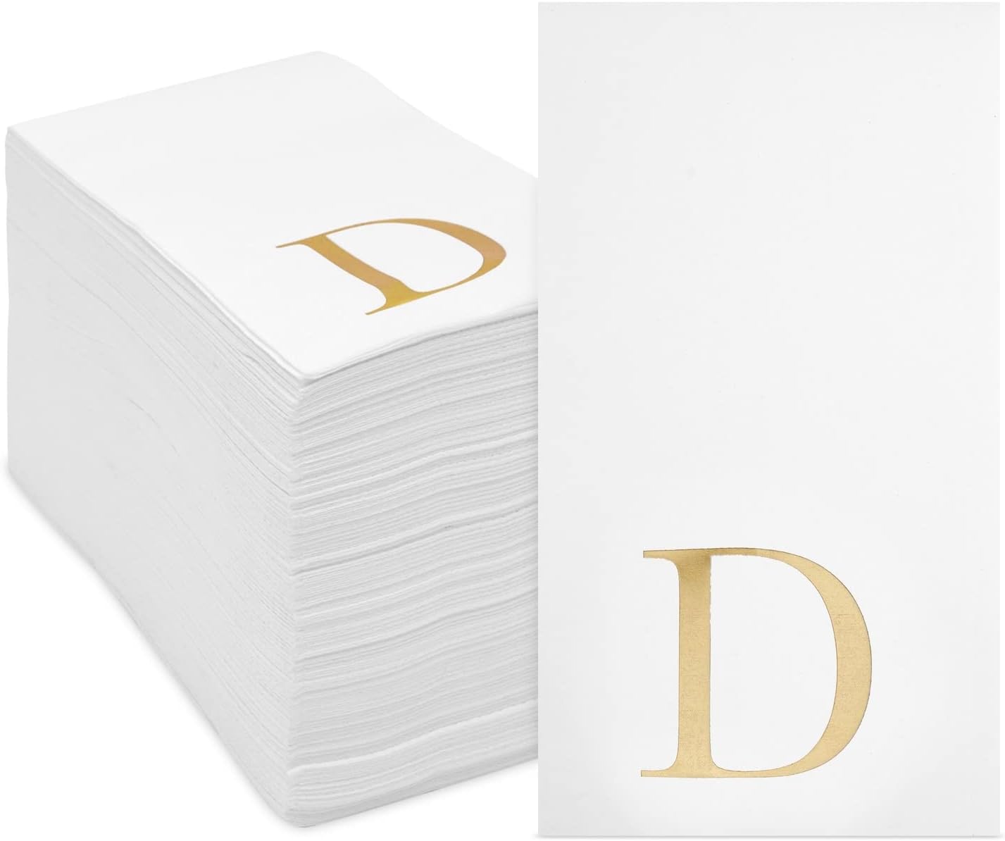 Sparkle and Bash Gold Foil Letter D Napkins - 4 x 8 in, White, 100 Pack, 3-Ply - Custom Disposable Bulk Wedding & Reception Paper Napkins - Personalized Guest & Bridal Shower Tableware