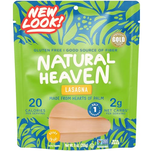 Natural Heaven Lasagna Noodles, Hearts of Palm Naturally Rich in Potassium, Low-Calorie Veggie Pasta, Keto & Gluten-Free Food, Vegan, 9 Oz Ea