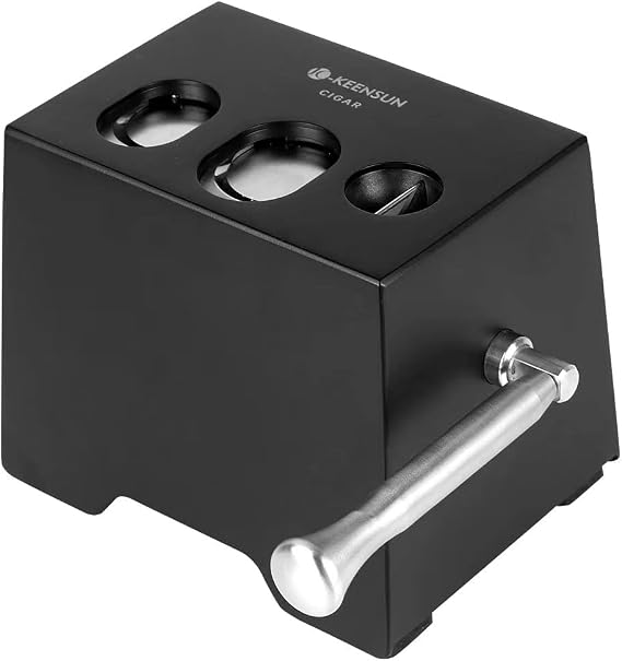 KEENSUN 3-in-1 Stainless Steel Quad Table Cigar Cutter, 2 Hole Guillotine Flat Cut and 1 Hole V Cut, 60 and 70 Ring Gauge Straight Cutters, 55 Ring Gauge V-Cutter(Black)