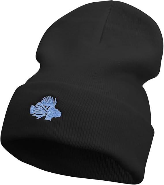 Lion Fish Embroidered 12 Inch Long Knitted Beanie