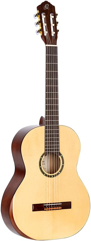 Ortega Student Series Pro Full Size 6-String Nylon Classical Guitar w/Arm Rest, Solid Engelmann Spruce Top, Semi-Gloss Natural (R55DLX)
