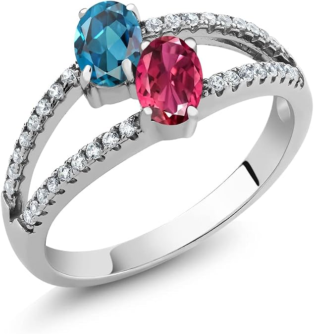 Gem Stone King Customized and Personalized 2-Stone Engagement Ring For Women | 925 Sterling Silver | Oval 6X4MM | Wedding Engagement Anniversary Promise Ring For Women