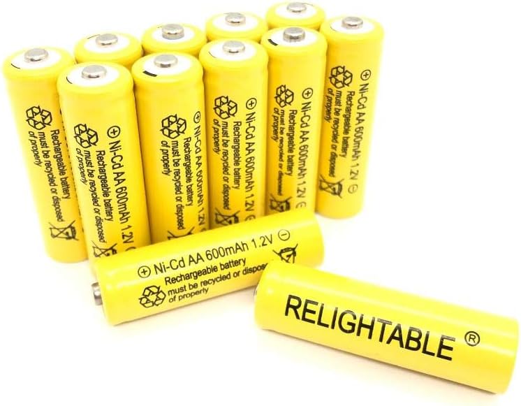 AA Size NiCd AA 600mAh 1.2V Rechargeable Batteries for Solar Lamp Solar Light (12-PCS 600mAh Yellow)