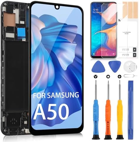 for Samsung Galaxy A50 A505 Screen Replacement - for Galaxy A50 LCD Display for Samsung SM-A505F A505G A505W A505X LCD Touch Screen Digitizer Full Assembly Repair Kits Black with Frame