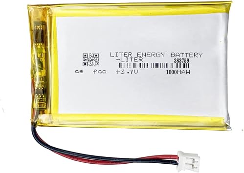 3.7V 383759 1000mAh Lithium Polymer ion Battery Rechargeable Polymer Battery Pack with JST 2.0mm Connector