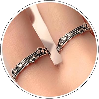 TUCEWP 2Pcs Music Note Ring for Women Adjustable Open Statement Ring Silver Stackable Music Note Band Trendy Creative Musical Note Knuckle Middle Thumb Finger Rings Jewelry Gift Music Lover Gifts