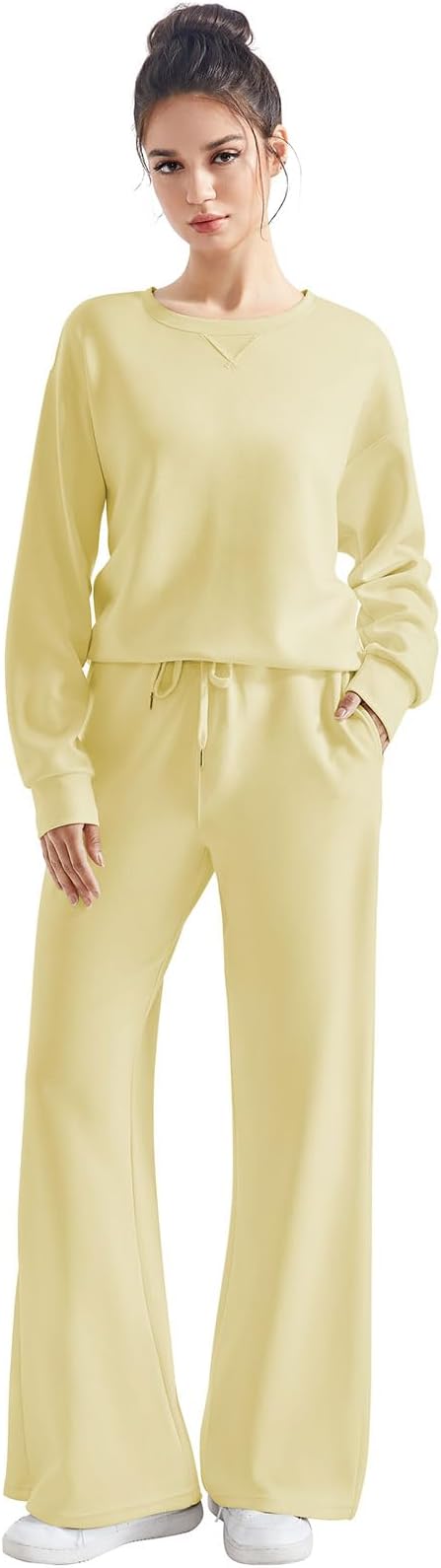 SUUKSESS Women 2 Piece Outfits Fall Oversized Sweatshirt Wide Leg Pants