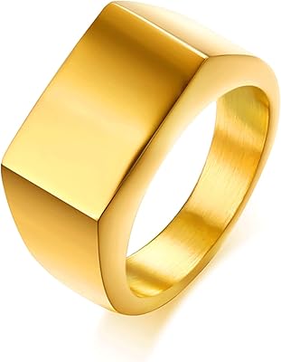 VQYSKO Signet Rings for Men Women,Solid Polished Stainless Steel Biker Ring for Men,Ideal Gift for Dad & Boyfriend,Silver Gold Black Color for Choice, size 4-15