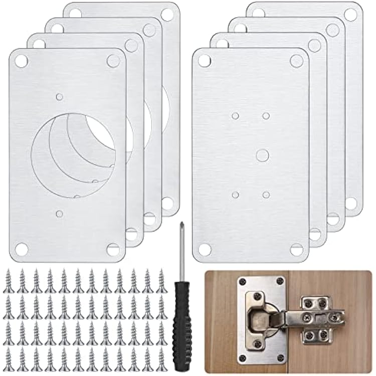 8 Pcs Cabinet Hinges Repair Plates, Cabinet Doors Hinge Repair Kit Stainless Steel Furniture Cabinet Drawer Window Repair Plates with Screwdriver