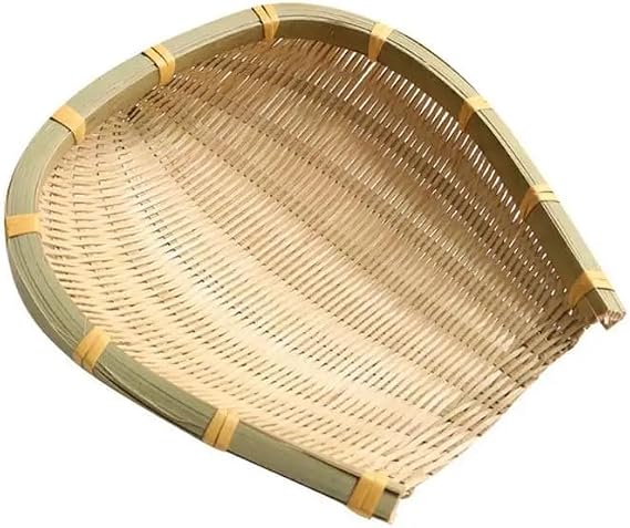 Farmhouse Bamboo Weaving Basket - Open Bamboo Sieve Handwoven Drying Basket for Fruit and Vegetable Storage (M)