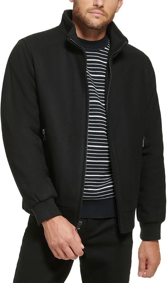 Calvin Klein Mens Ribbed Trim Wool Bomber Jacket Black S