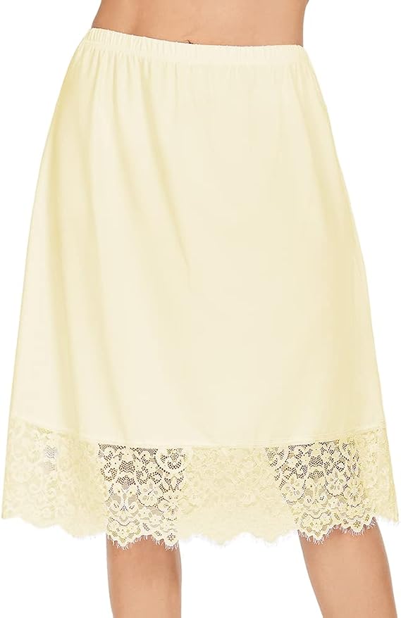 MANCYFIT Half Slips for Women Underskirt Dress Extender Lace Trim Knee Length Midi Skirt