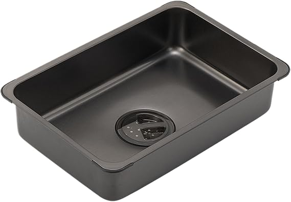Outdoor Camper Sink - Stainless Steel Compact Sink, Undermount Kitchen Sink Black Drain | Rectangular Washing Bowl, Dish Tub Dish Basin with Drain Plug for Outdoor Camping, Picnic, RV, BBQ
