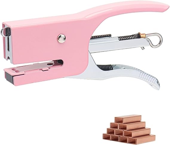 Tiny Stapler with Mini Staples Pink Plier Stapler with 1000pcs Rose Gold No.10 Staples Mini Manual Metal Hand Held Staplers for Crafting Desk Desktop Office Supplies Stapling
