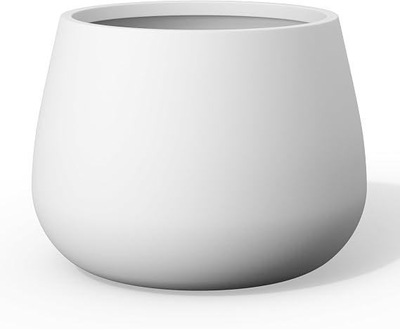 Kante Modern Home Minimalist 12.6" Dia White Concrete Curved Planter